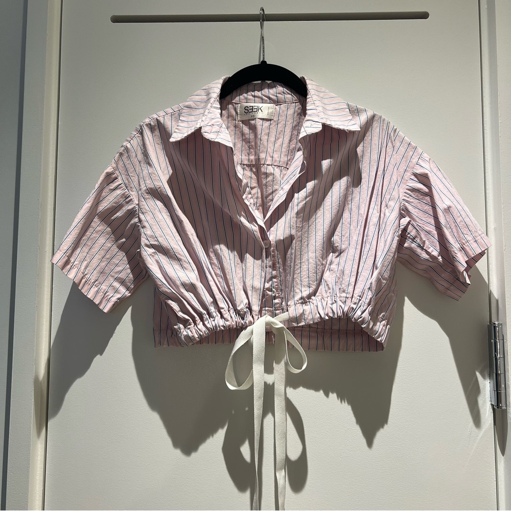 Pinstripe cropped button up
